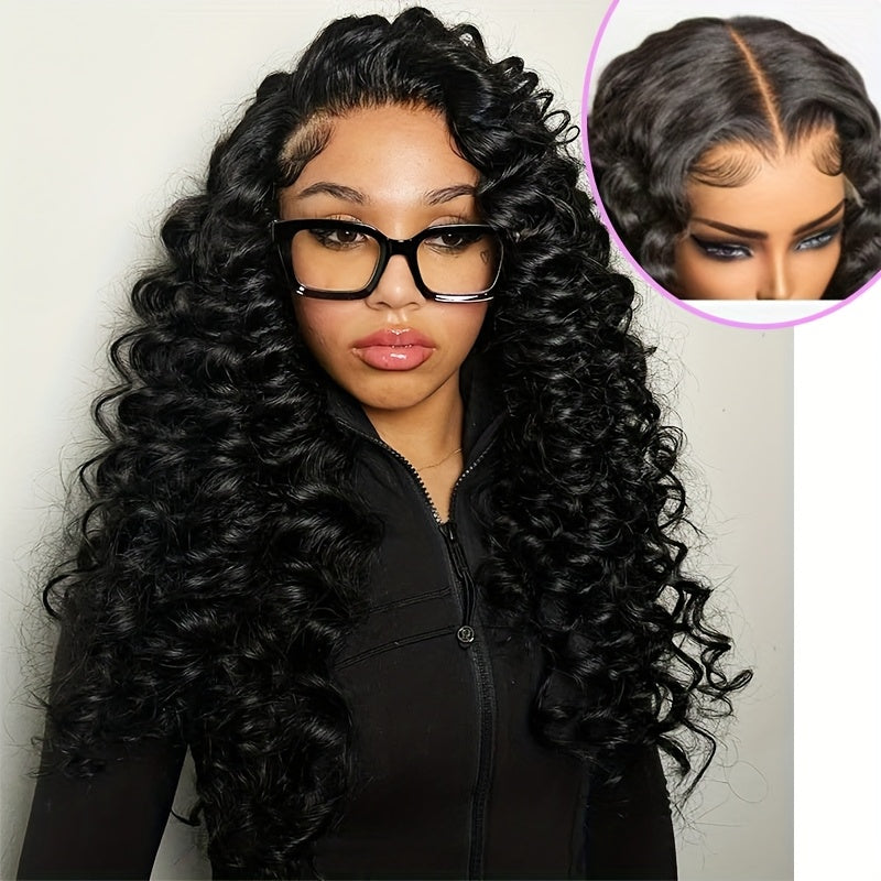 40" Glueless Deep Curly Wig for Women - 250% Density Virgin Brazilian Human Hair, Pre-Plucked with 13x4 Lace Closure, Seamless Fit, Natural Look, Loose Deep Waves, High-Quality for Everyday Style